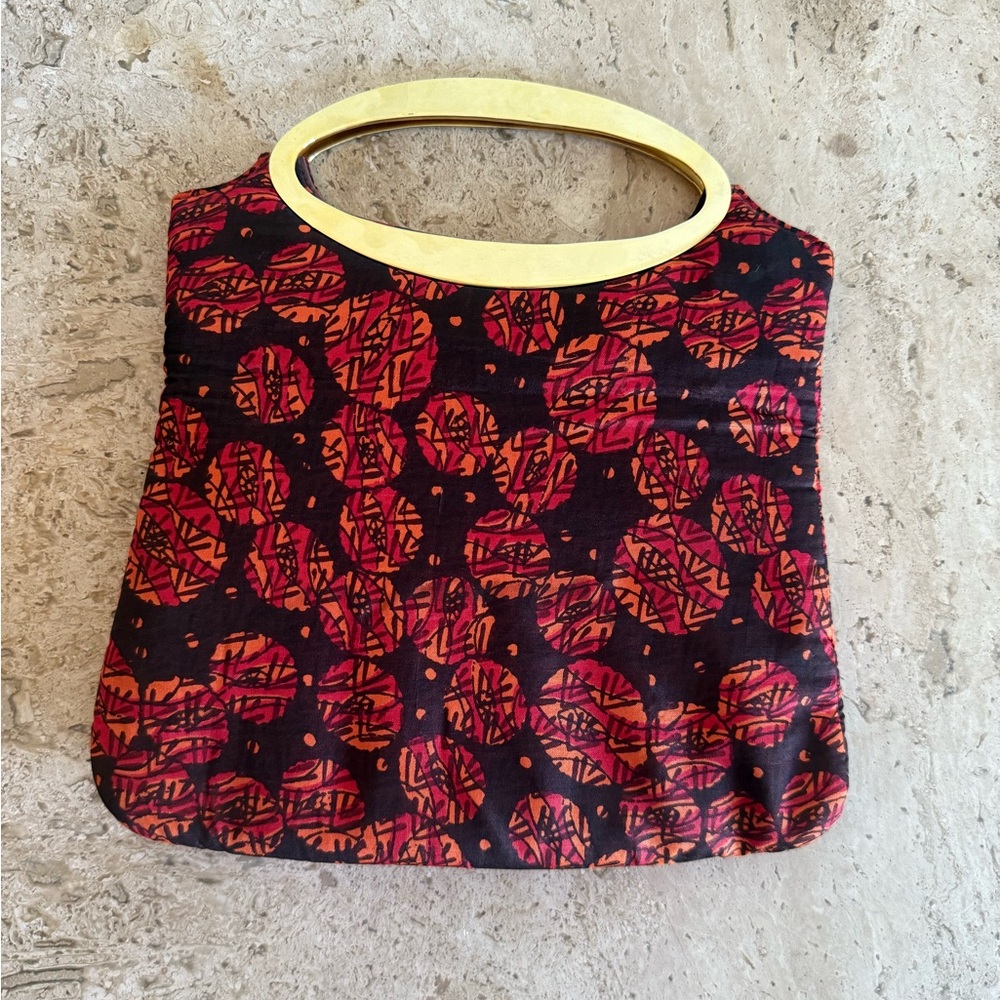 🍁50% Off Rdy 4 Fall Sale BATIK Padded Silk Small Satchel Hinged Handbag w/ Gold